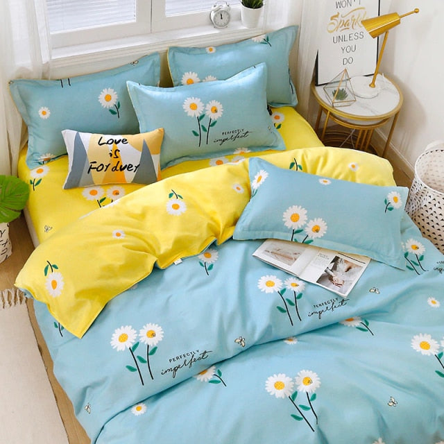 Simple Bedding Set White Leaf Pillowcase Duvet Cover Bed Linen Sheet Single Double Queen King Nordic Quilt Covers 220x240