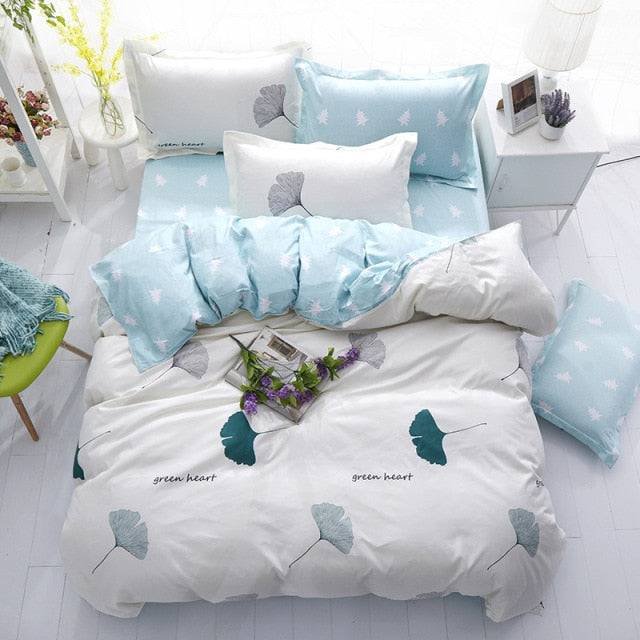 Simple Bedding Set White Leaf Pillowcase Duvet Cover Bed Linen Sheet Single Double Queen King Nordic Quilt Covers 220x240