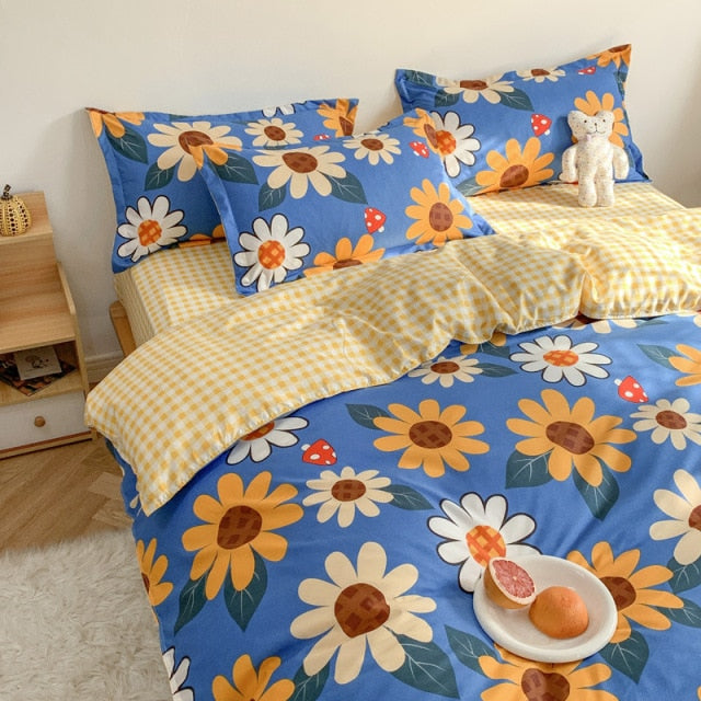 Orange Bedding Set Girls Boys Bed Linen Sheet Plaid Duvet Cover 240x220 Single Double Queen King Quilt Covers Sets Bedclothes
