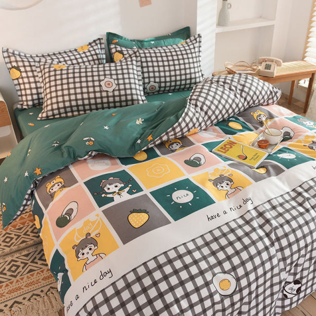 Orange Bedding Set Girls Boys Bed Linen Sheet Plaid Duvet Cover 240x220 Single Double Queen King Quilt Covers Sets Bedclothes