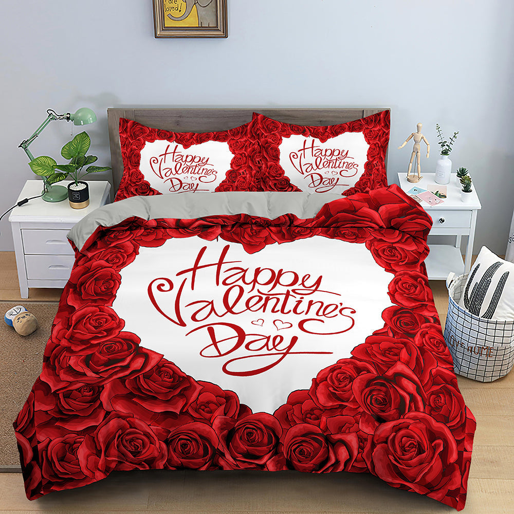 Red Rose Duvet Cover Set Full Size Soft Luxury 3D Rose Flower Microfiber Bedding Set 3Pcs Romantic Quilt Cover Queen King Size