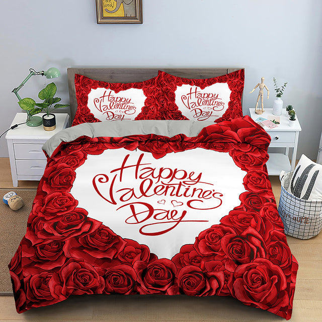 Red Rose Duvet Cover Set Full Size Soft Luxury 3D Rose Flower Microfiber Bedding Set 3Pcs Romantic Quilt Cover Queen King Size