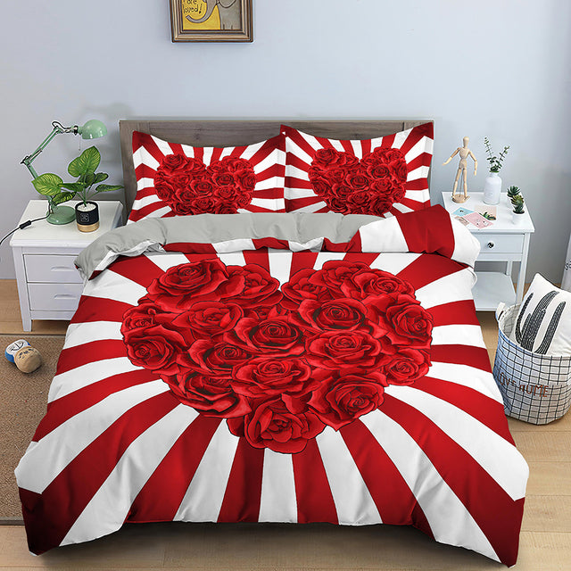 Red Rose Duvet Cover Set Full Size Soft Luxury 3D Rose Flower Microfiber Bedding Set 3Pcs Romantic Quilt Cover Queen King Size
