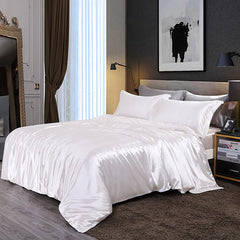 Mulberry Silk Satin Bedding Set High Quality Skin Friendly Real Silk Duvet Cover Set Solid Color King Size White Quilt Cover Set
