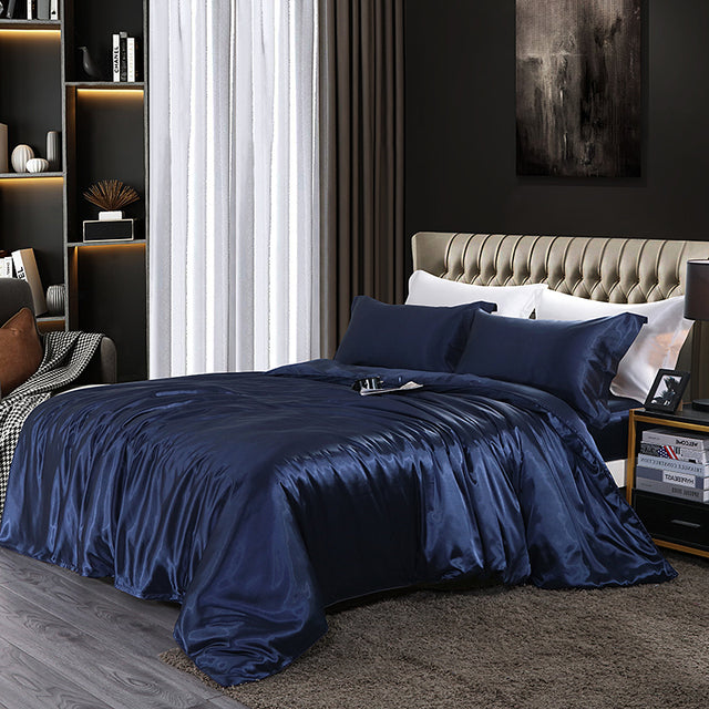 Mulberry Silk Satin Bedding Set High Quality Skin Friendly Real Silk Duvet Cover Set Solid Color King Size White Quilt Cover Set