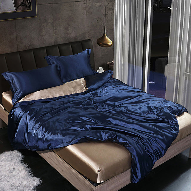 Mulberry Silk Satin Bedding Set High Quality Skin Friendly Real Silk Duvet Cover Set Solid Color King Size White Quilt Cover Set