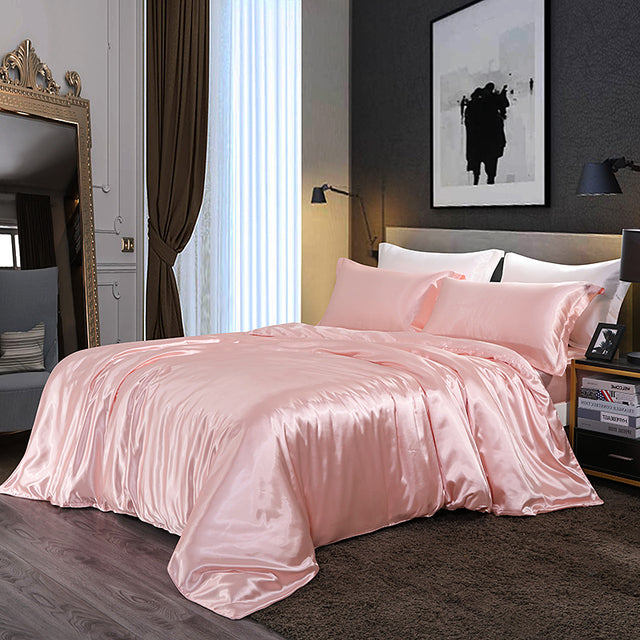 Mulberry Silk Satin Bedding Set High Quality Skin Friendly Real Silk Duvet Cover Set Solid Color King Size White Quilt Cover Set