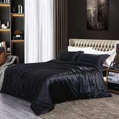 Mulberry Silk Satin Bedding Set High Quality Skin Friendly Real Silk Duvet Cover Set Solid Color King Size White Quilt Cover Set
