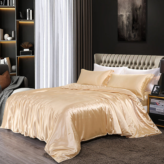 Mulberry Silk Satin Bedding Set High Quality Skin Friendly Real Silk Duvet Cover Set Solid Color King Size White Quilt Cover Set
