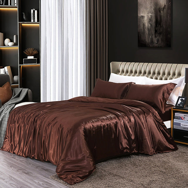 Mulberry Silk Satin Bedding Set High Quality Skin Friendly Real Silk Duvet Cover Set Solid Color King Size White Quilt Cover Set