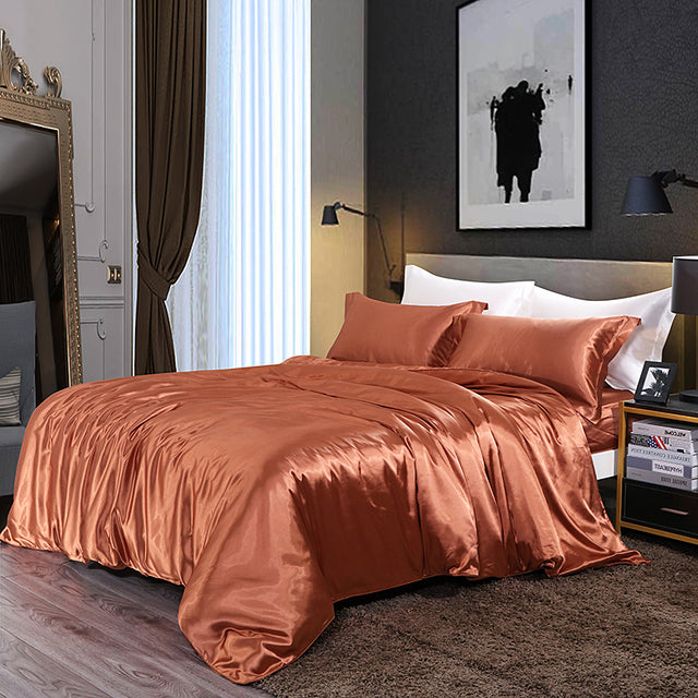 Mulberry Silk Satin Bedding Set High Quality Skin Friendly Real Silk Duvet Cover Set Solid Color King Size White Quilt Cover Set