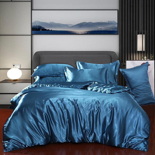 Mulberry Silk Satin Bedding Set High Quality Skin Friendly Real Silk Duvet Cover Set Solid Color King Size White Quilt Cover Set