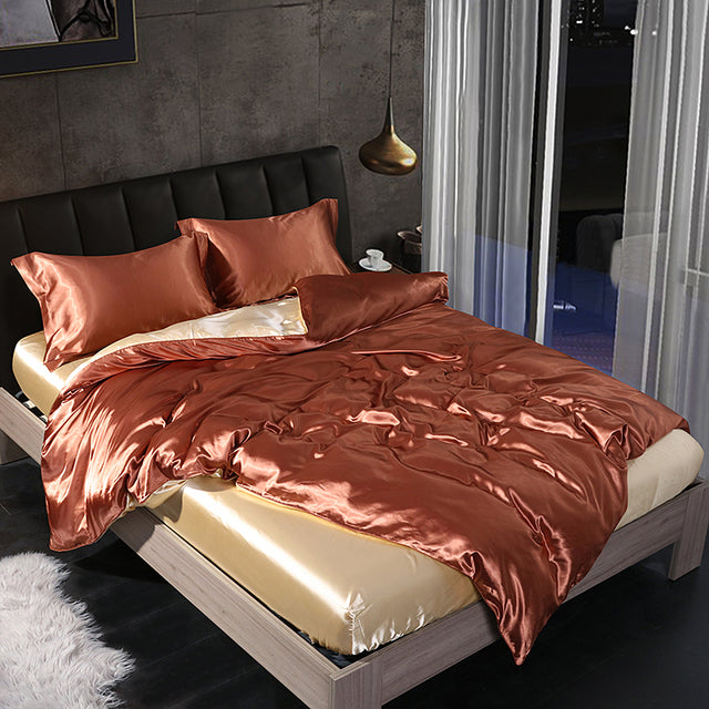 Mulberry Silk Satin Bedding Set High Quality Skin Friendly Real Silk Duvet Cover Set Solid Color King Size White Quilt Cover Set