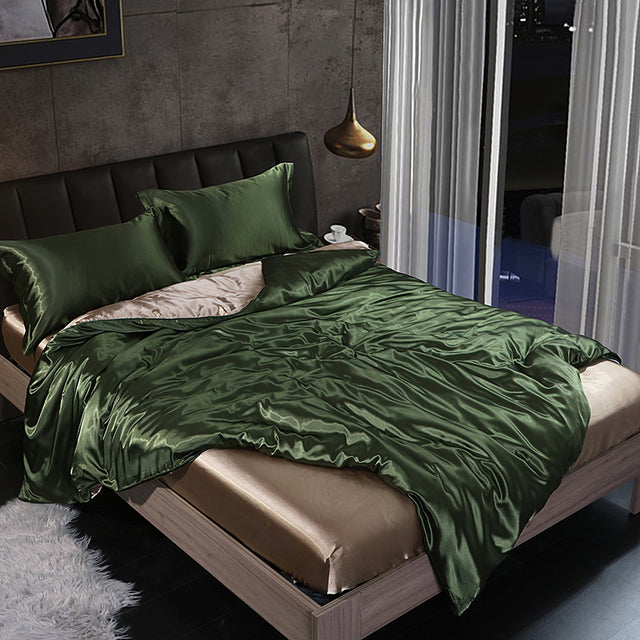 Mulberry Silk Satin Bedding Set High Quality Skin Friendly Real Silk Duvet Cover Set Solid Color King Size White Quilt Cover Set