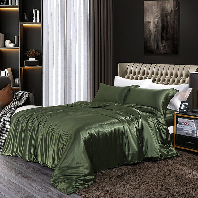 Mulberry Silk Satin Bedding Set High Quality Skin Friendly Real Silk Duvet Cover Set Solid Color King Size White Quilt Cover Set