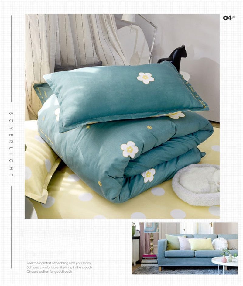 Floral Printed Home Queen Bedding Set Soft Fresh Comfortable Duvet Cover Set with Sheets Quilt Covers Pillow Cases 3-4 Pcs Sets