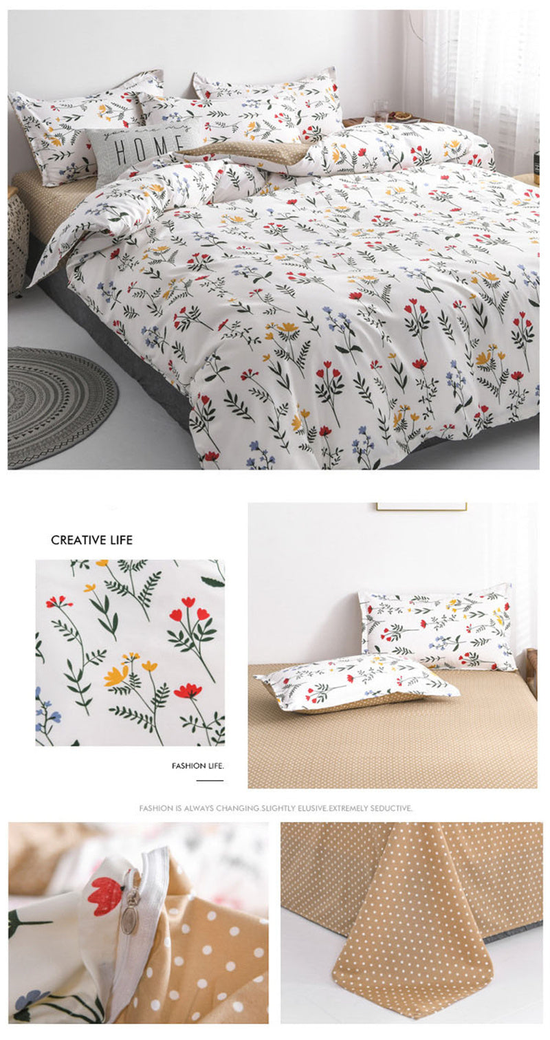 Floral Printed Home Queen Bedding Set Soft Fresh Comfortable Duvet Cover Set with Sheets Quilt Covers Pillow Cases 3-4 Pcs Sets
