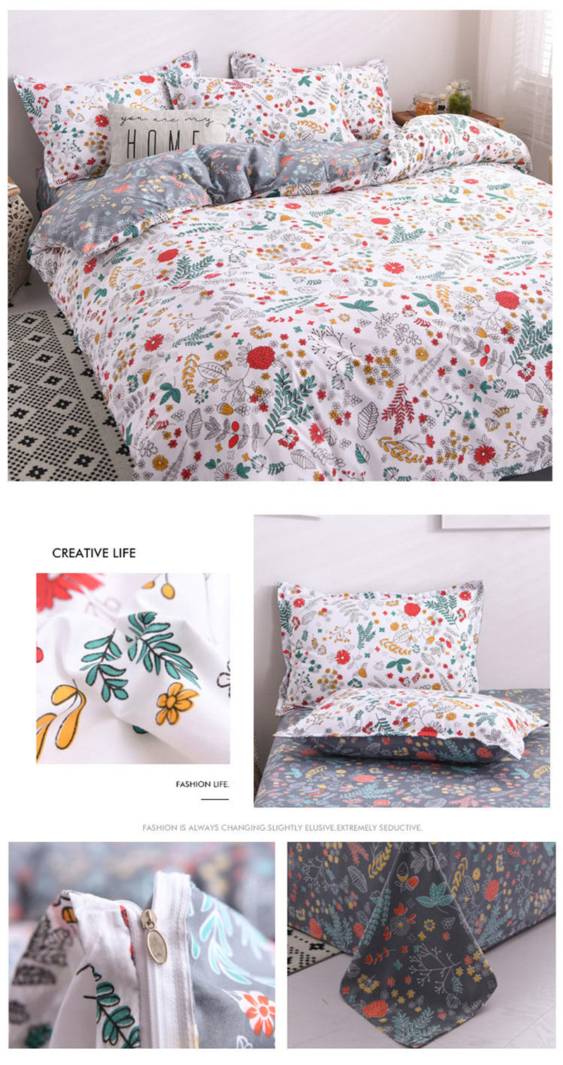 Floral Printed Home Queen Bedding Set Soft Fresh Comfortable Duvet Cover Set with Sheets Quilt Covers Pillow Cases 3-4 Pcs Sets