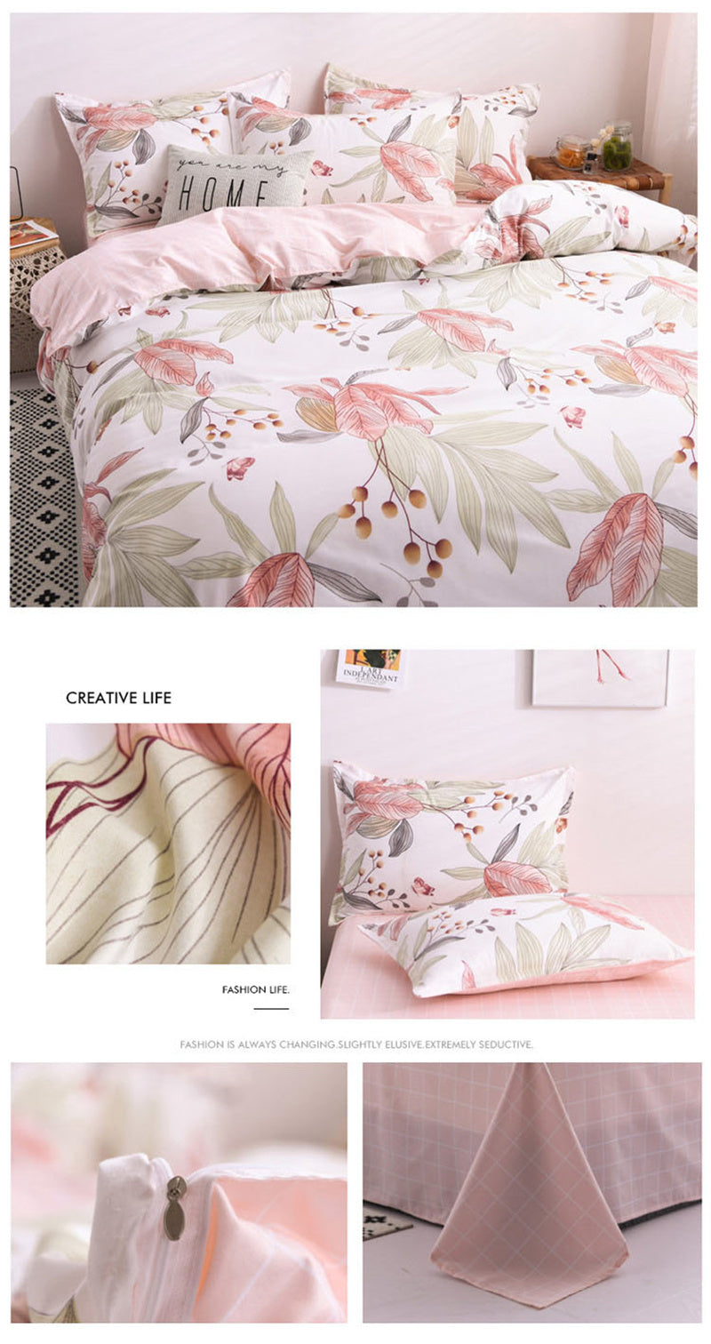 Floral Printed Home Queen Bedding Set Soft Fresh Comfortable Duvet Cover Set with Sheets Quilt Covers Pillow Cases 3-4 Pcs Sets