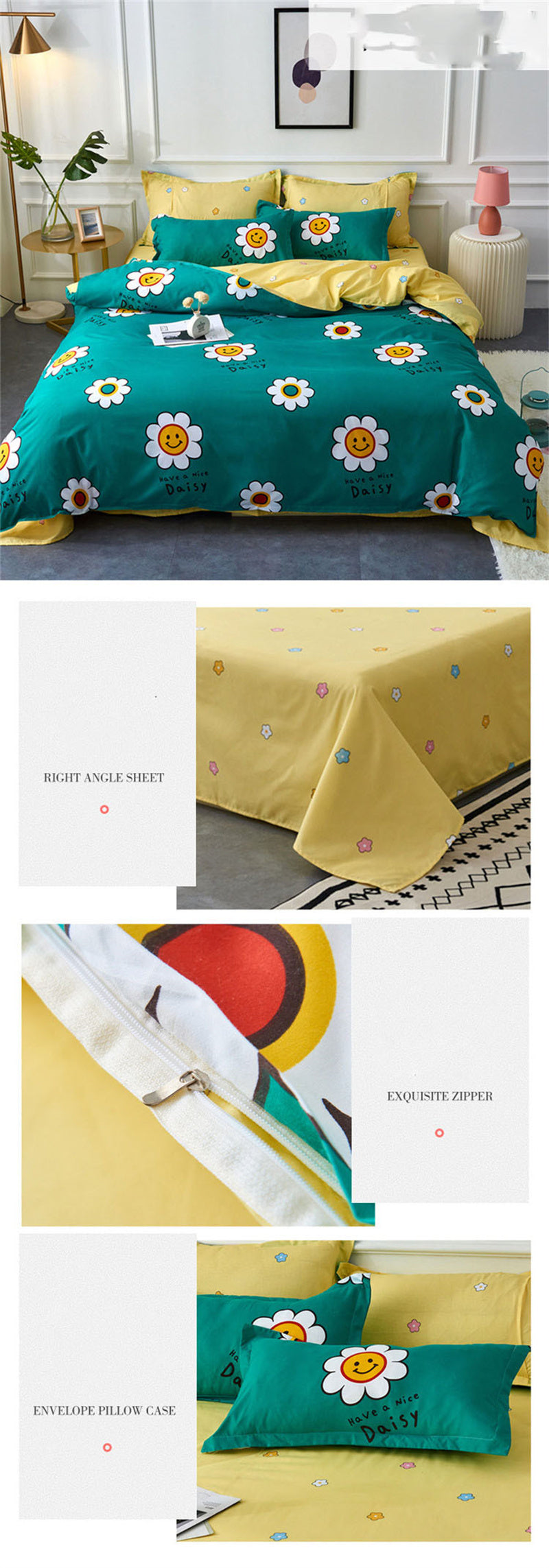 Floral Printed Home Queen Bedding Set Soft Fresh Comfortable Duvet Cover Set with Sheets Quilt Covers Pillow Cases 3-4 Pcs Sets