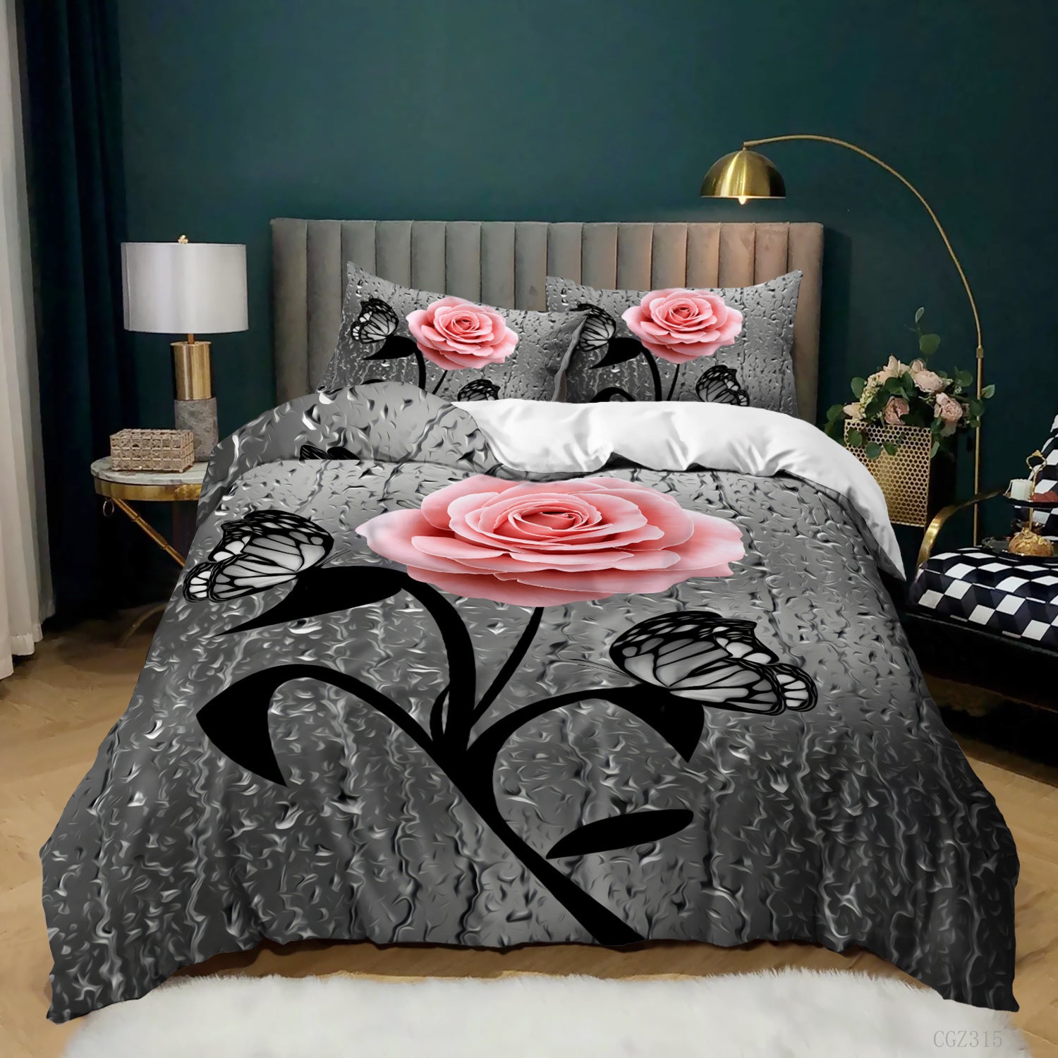 Rose Duvet Cover Set Full/Queen/King/Twin Size Soft Luxury 3D Rose Flower Microfiber Bedding Set 3Pcs Romantic Love Quilt Cover