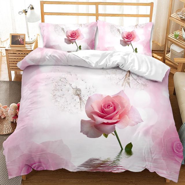 Rose Duvet Cover Set Full/Queen/King/Twin Size Soft Luxury 3D Rose Flower Microfiber Bedding Set 3Pcs Romantic Love Quilt Cover