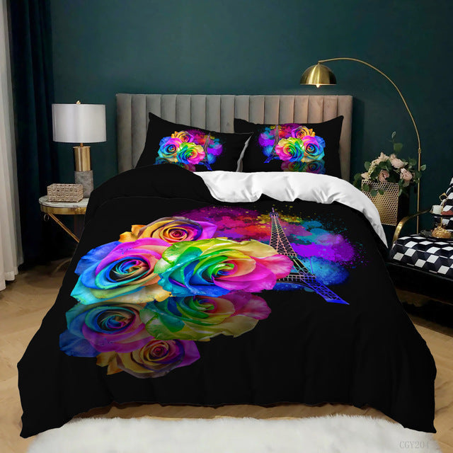 Rose Duvet Cover Set Full/Queen/King/Twin Size Soft Luxury 3D Rose Flower Microfiber Bedding Set 3Pcs Romantic Love Quilt Cover