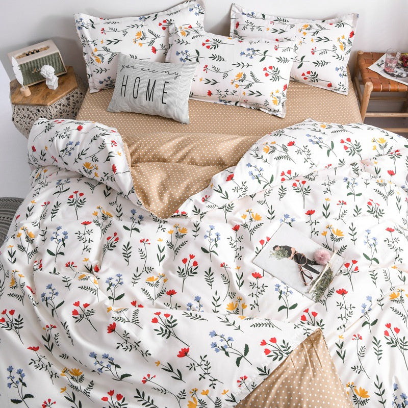 Floral Printed Home Queen Bedding Set Soft Fresh Comfortable Duvet Cover Set with Sheets Quilt Covers Pillow Cases 3-4 Pcs Sets