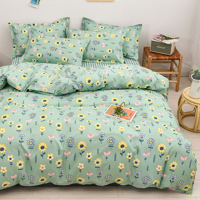Floral Printed Home Queen Bedding Set Soft Fresh Comfortable Duvet Cover Set with Sheets Quilt Covers Pillow Cases 3-4 Pcs Sets
