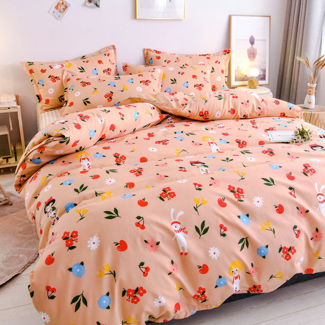 Floral Printed Home Queen Bedding Set Soft Fresh Comfortable Duvet Cover Set with Sheets Quilt Covers Pillow Cases 3-4 Pcs Sets