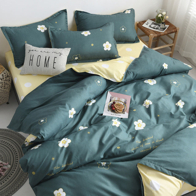 Floral Printed Home Queen Bedding Set Soft Fresh Comfortable Duvet Cover Set with Sheets Quilt Covers Pillow Cases 3-4 Pcs Sets