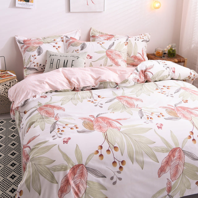 Floral Printed Home Queen Bedding Set Soft Fresh Comfortable Duvet Cover Set with Sheets Quilt Covers Pillow Cases 3-4 Pcs Sets