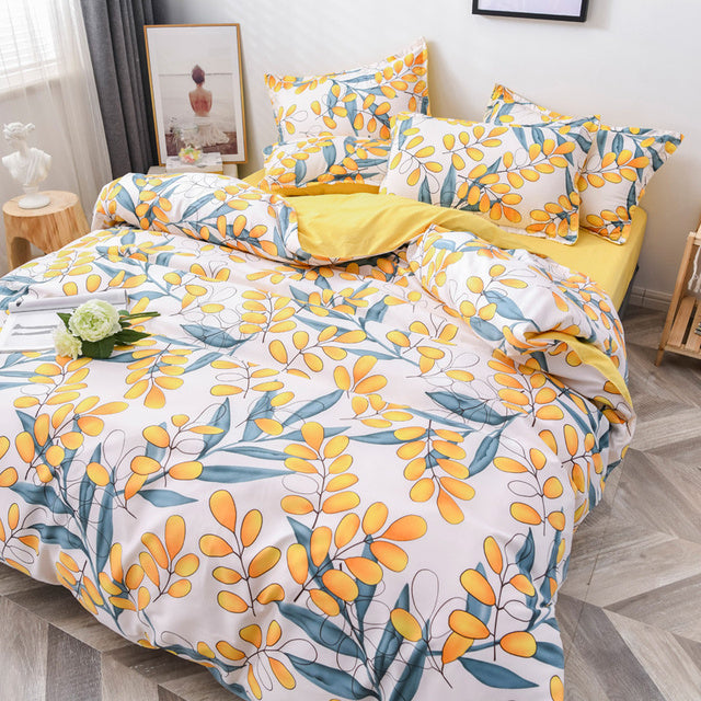 Floral Printed Home Queen Bedding Set Soft Fresh Comfortable Duvet Cover Set with Sheets Quilt Covers Pillow Cases 3-4 Pcs Sets