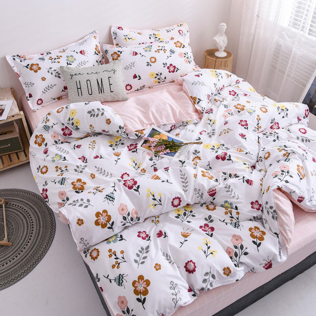 Floral Printed Home Queen Bedding Set Soft Fresh Comfortable Duvet Cover Set with Sheets Quilt Covers Pillow Cases 3-4 Pcs Sets