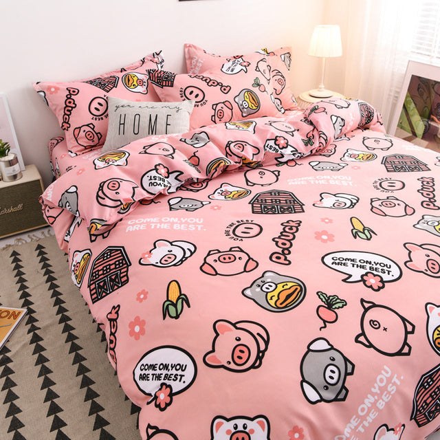 Floral Printed Home Queen Bedding Set Soft Fresh Comfortable Duvet Cover Set with Sheets Quilt Covers Pillow Cases 3-4 Pcs Sets