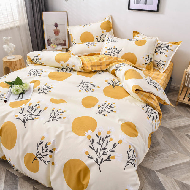 Floral Printed Home Queen Bedding Set Soft Fresh Comfortable Duvet Cover Set with Sheets Quilt Covers Pillow Cases 3-4 Pcs Sets