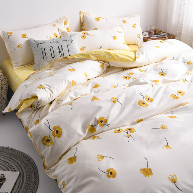 Floral Printed Home Queen Bedding Set Soft Fresh Comfortable Duvet Cover Set with Sheets Quilt Covers Pillow Cases 3-4 Pcs Sets