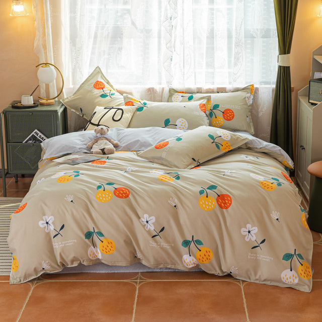 Floral Printed Home Queen Bedding Set Soft Fresh Comfortable Duvet Cover Set with Sheets Quilt Covers Pillow Cases 3-4 Pcs Sets