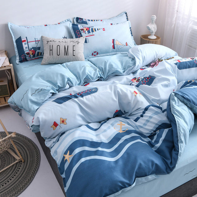 Floral Printed Home Queen Bedding Set Soft Fresh Comfortable Duvet Cover Set with Sheets Quilt Covers Pillow Cases 3-4 Pcs Sets