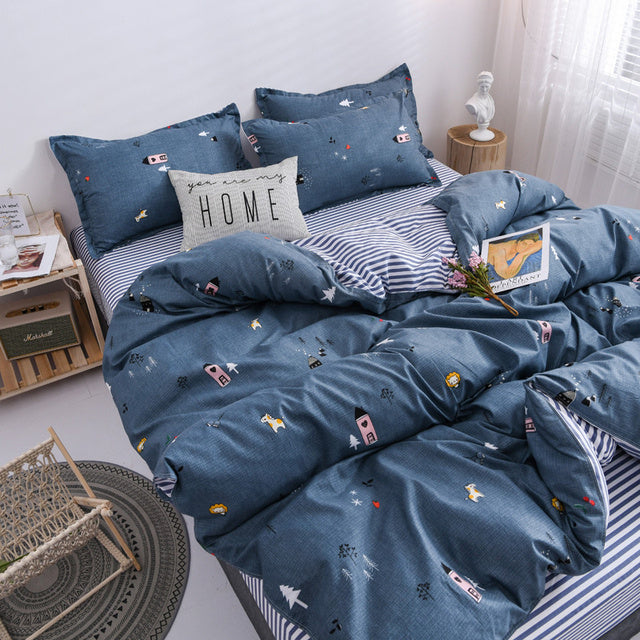 Floral Printed Home Queen Bedding Set Soft Fresh Comfortable Duvet Cover Set with Sheets Quilt Covers Pillow Cases 3-4 Pcs Sets