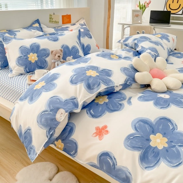 Floral Printed Home Queen Bedding Set Soft Fresh Comfortable Duvet Cover Set with Sheets Quilt Covers Pillow Cases 3-4 Pcs Sets