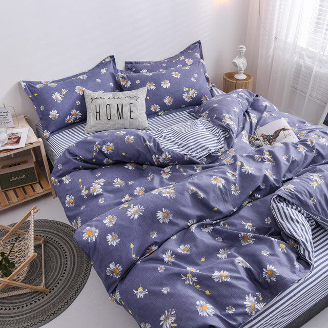 Floral Printed Home Queen Bedding Set Soft Fresh Comfortable Duvet Cover Set with Sheets Quilt Covers Pillow Cases 3-4 Pcs Sets