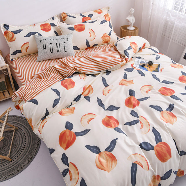 Floral Printed Home Queen Bedding Set Soft Fresh Comfortable Duvet Cover Set with Sheets Quilt Covers Pillow Cases 3-4 Pcs Sets