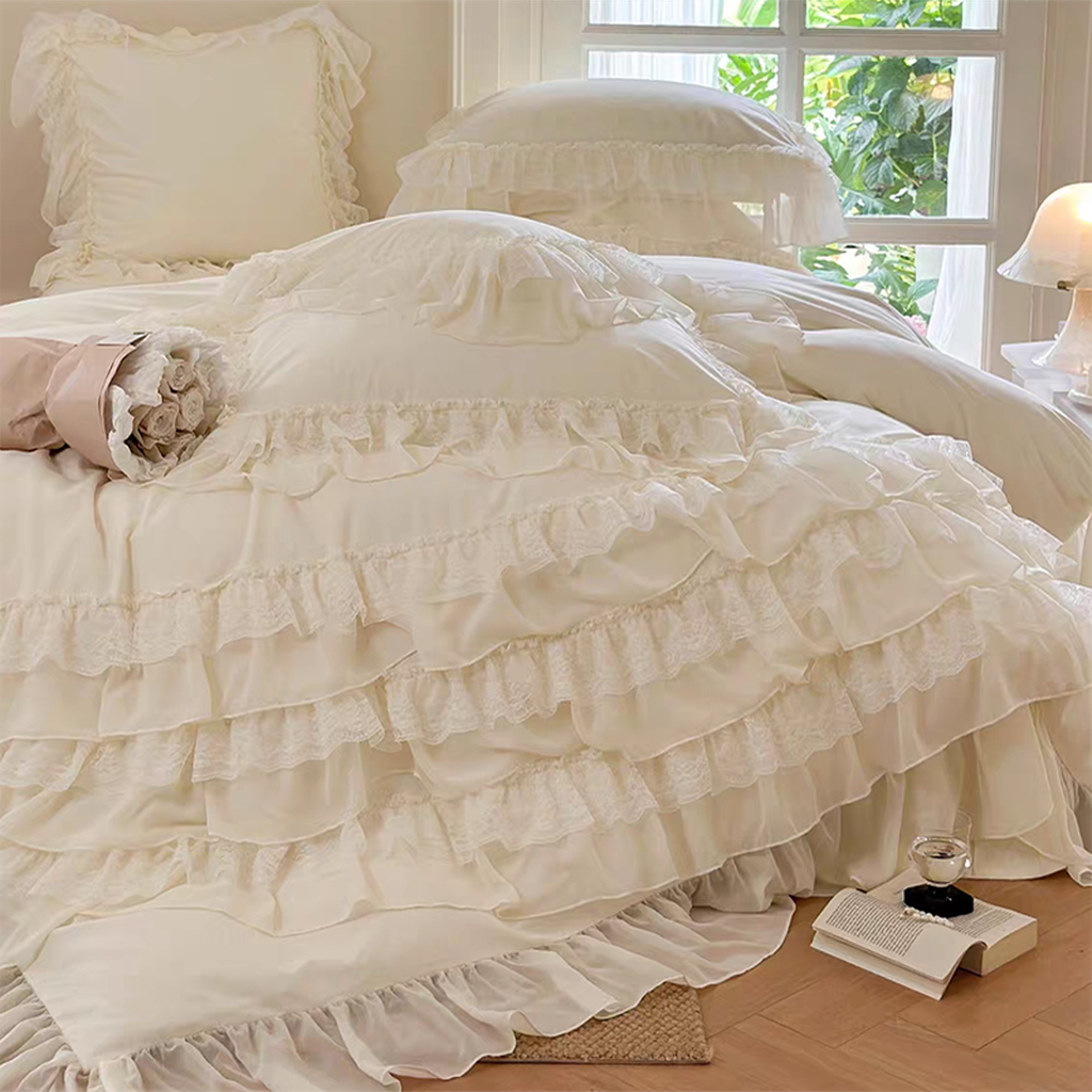 Purple Princess Style Chiffon Ruffled Duvet Cover