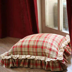 Red Plaid Throw Pillow with Ruffle