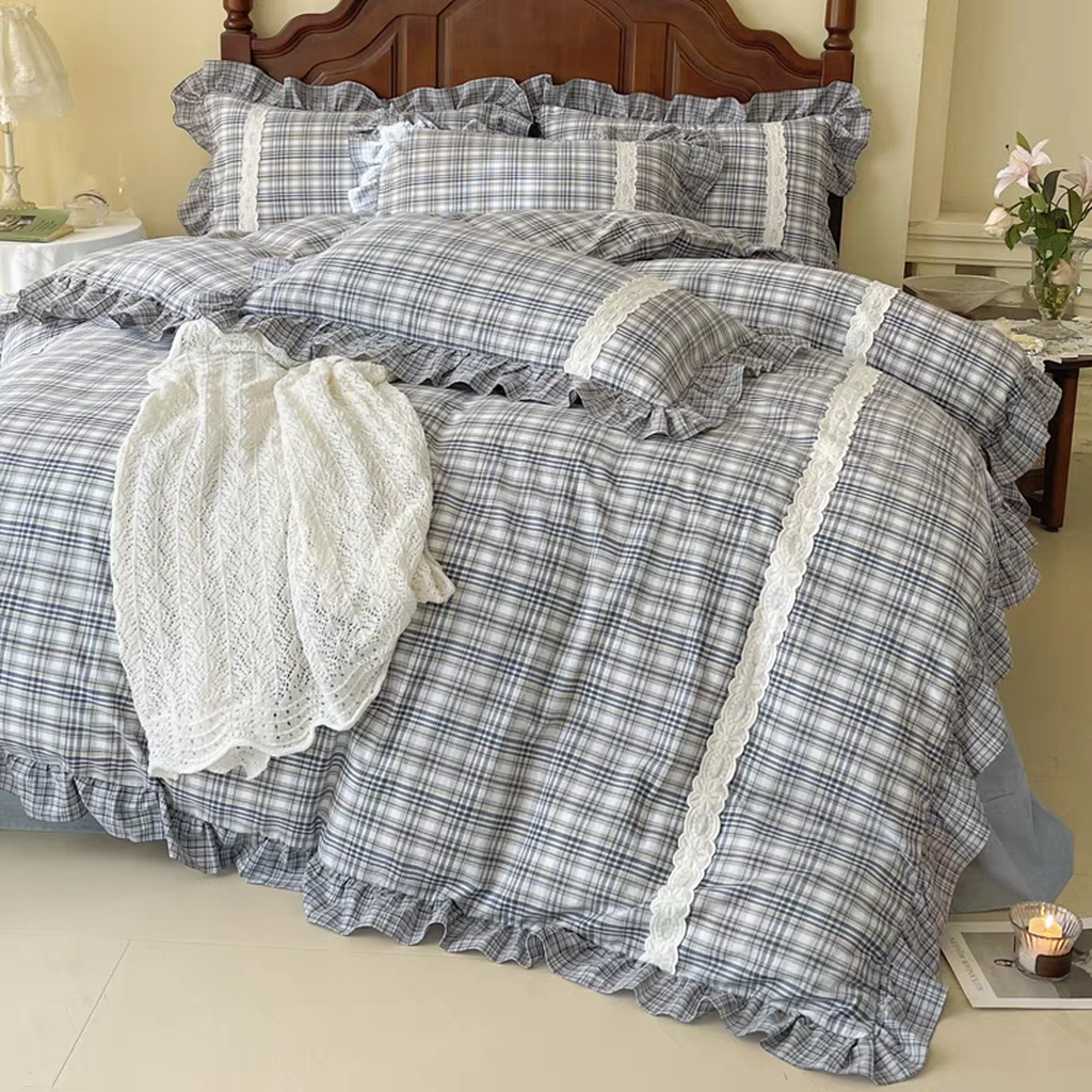 Red Tartan Plaid Ruffle Bedding Set