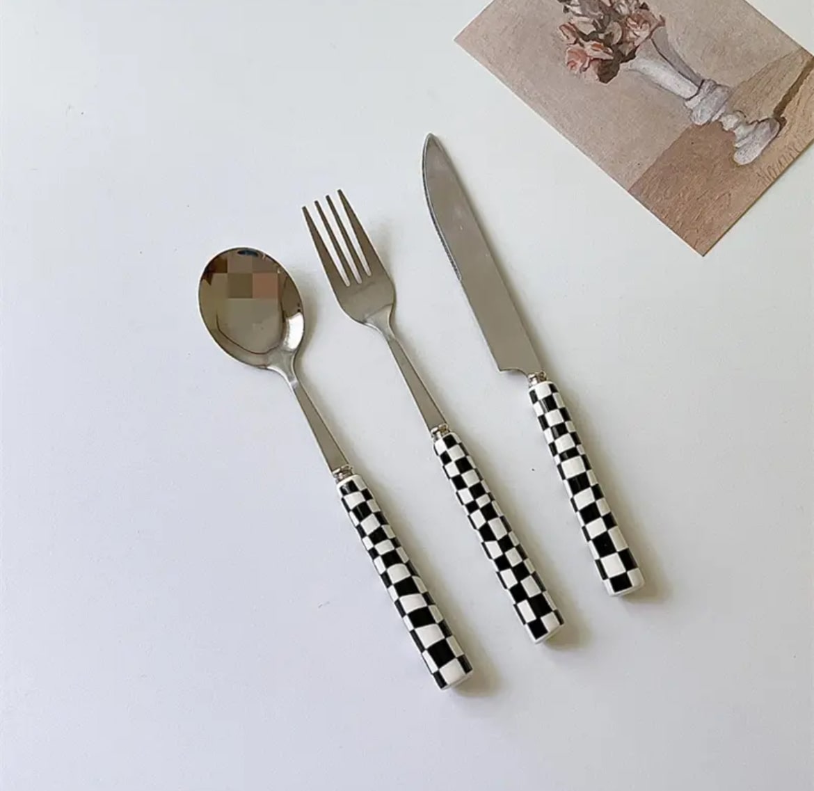 Retro Checkerboard Cutlery Set