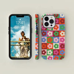 Retro Checkered Flower iPhone Case