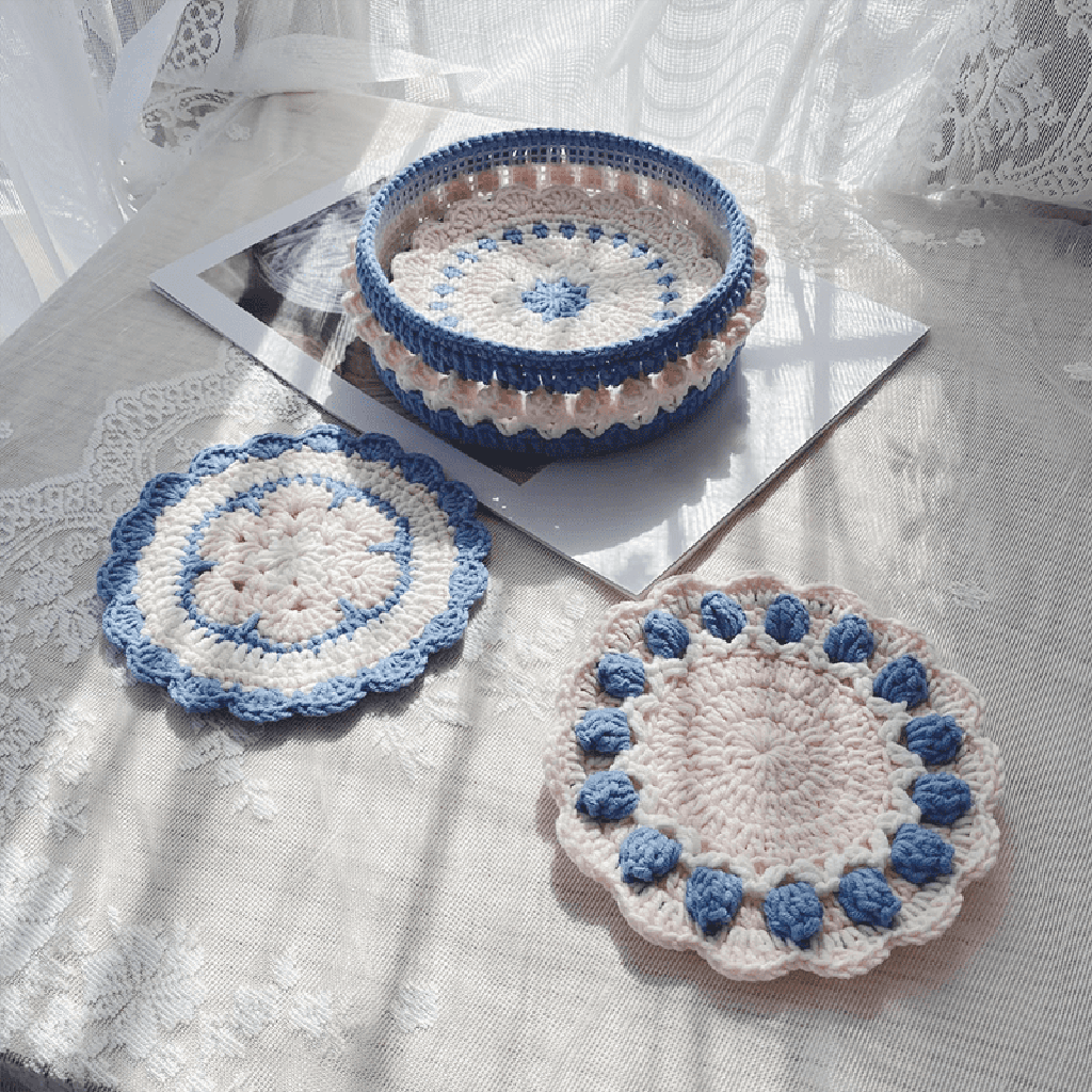 Rose Collection - Handmade Crochet Storage Basket - Blue