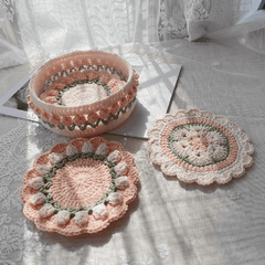 Rose Collection - Handmade Crochet Storage Basket -  Coral Pink